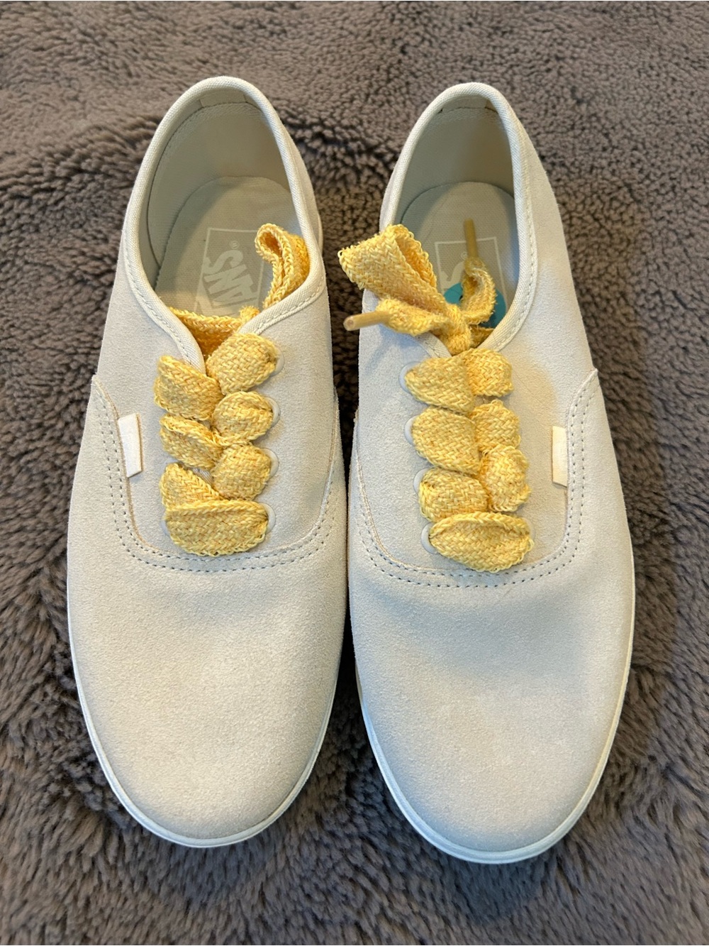 Vans Women's Cream Suede Slip-On Sneakers with Yellow Knit Laces